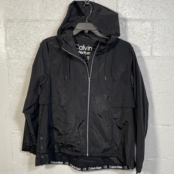 Calvin Klein Women's Hooded Side-Snap rain Jacket Black XL - Picture 1 of 11